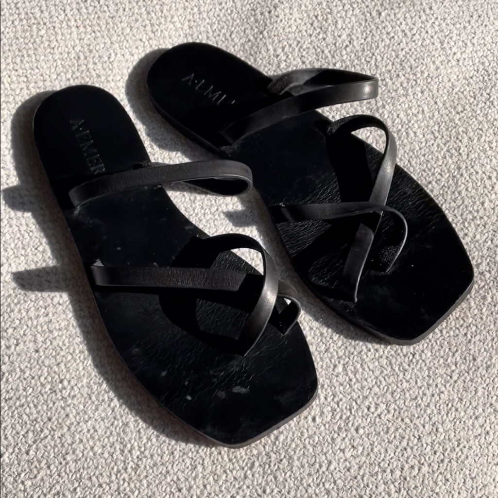 A. Emery Black Leather Straps Sandals Size 37
